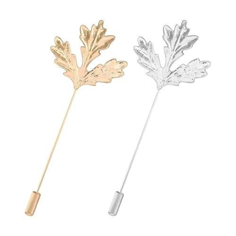 2pc Maple Leaf Lapel Pin Set Gold and Silver Tone Stick Pins for Suits Hats